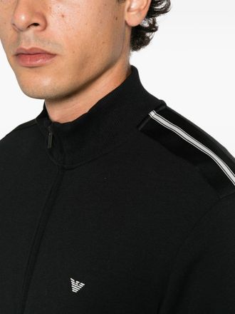 Emporio Armani Logo-Plaque Striped-Trim Sweatshirt - Black