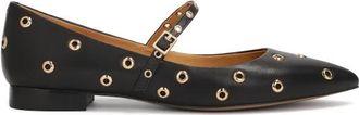 Kazar Platte pumps met band en metalen oogjes. Dit product valt klein uit. - Dames - Ballerinas - Zwart - 36 EU - Leer - Schoenen