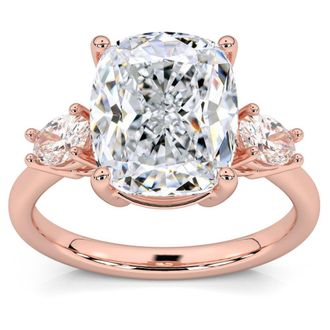 Pompeii3 Certified 6Ct Cushion Cut 3-Stone Diamond Engagement Ring 14k Gold Lab Grown