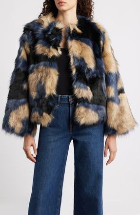 Farm Rio Multicolor Faux Fur Coat in Blue at Nordstrom, Size Xx-Small