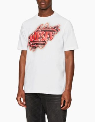 Diesel Mens DIESEL T JUST E43 Mens T Shirts Cotton Crew Neck Short Sleeved Casual Summer Tee - White - Size: 40/Regular