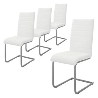 ML Design Ml-design - Set De 4 Sillas De Comedor, Tapizadas De Pu Imitaci&oacute;n De Cuero Blanco, Respaldo Alto Asiento Dise&ntilde;o Cantilever Para Comedor, Sal&oacute;n O Cocin