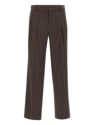 Dr&ocirc;le de Monsieur pinstriped pleated pants - men - Wool/Viscose/Polyester/Spandex/Elastane - L - Brown