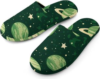 Generic Planet Watercolor Cotton Slippers for Men Memory Foam House Slippers Soft Anti-skid Sole Indoor Outdoor Shoes