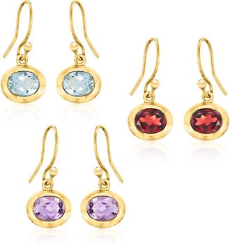 Ross-Simons Multi-Gemstone Jewelry Set: 3 Pairs Of Drop Earrings in 18kt Gold Over Sterling