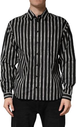 Dolce & Gabbana Black Stripes Cotton Men Formal Dress Mens Shirt
