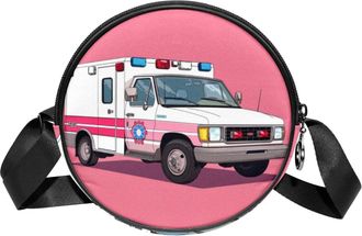 Generic Circle Crossbody Bag for Women, Ambulance Small Sling Bag Daypack with Zipper Adjustable Shoulder Straps Casual Ladies Girls Round Purse