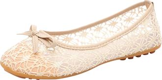 Generic Ballerina Shoes for Women Lace Flower Hollow Slip On Pumps Flat Bow Loafers Dolly Shoes Womens Round Toe Ballet Flats Ladies Casual Soft Comfortable B