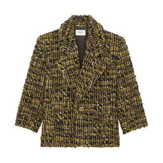 Saint Laurent Jassen, Dames, Groen, L, Tweed, Enkelrijig Jasje van Tweed