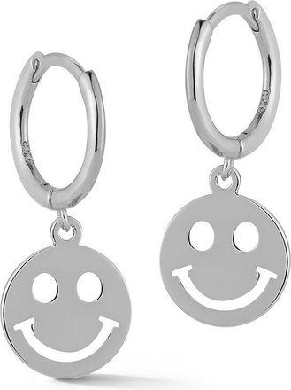 Glaze Jewelry Rhodium Plated Smiley Face Huggie Earrings
