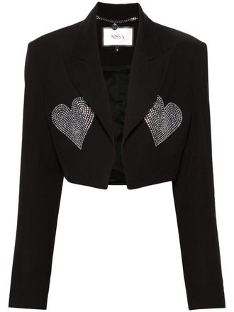 Nissa rhinestone-heart cropped jacket - Black