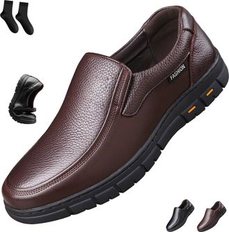 Generic Mens Slip-On Loafers Comfortable Leather Casual Walking Shoes Fashion Soft Non Slip Handmade Leather Dress Shoes (Brown Plush,9.5)