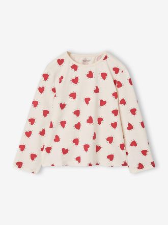 Vertbaudet M&auml;dchen Langarmshirt mit Allover-Herzprint wollwei&szlig;
