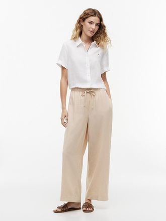 Tommy Hilfiger Womens Lightweight Linen-Blend Pull-On Pant - Beige - XXL