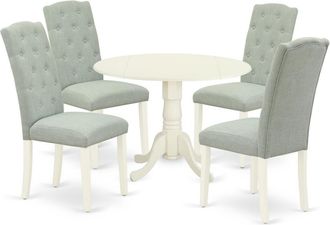 East West Furniture Dining Room Set Linen White, DLCE5-WHI-15