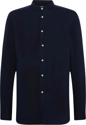 Kiton Marineblauw overhemd met mandarijnkraag - Heren - Casual Overhemden - Blauw - 2XL - Katoen - Overhemden