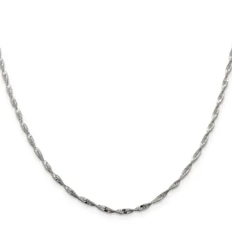 Diamond2Deal Sterling Silver 2mm Twisted Herringbone Chain Necklace