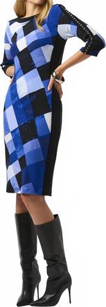 Joseph Ribkoff Plaid Print Sheath Dress In Black/blue