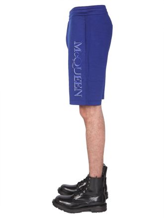 Alexander McQueen Embroidered Logo Bermudas - Blue