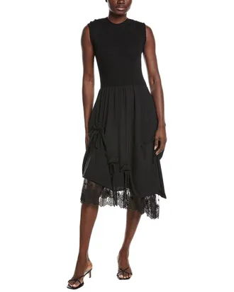 Gracia Knit Top Asymmetrical Lace Hem Midi Dress