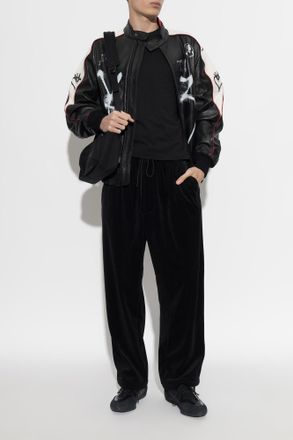 Yohji Yamamoto Leather Jacket With Print, Mens, Black