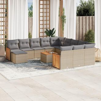 vidaXL Set Sof&aacute;s De Jard&iacute;n Con Cojines 13 Pzas Rat&aacute;n Sint&eacute;tico Beige Vidaxl