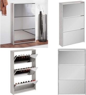vidaXL Scarpiera con Specchio a 3 Livelli Grigio cemento 63x17x102,5cm - Scarpiera con specchio - Scarpiera per ingresso