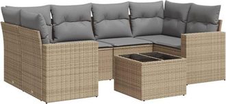 vidaXL Vidaxl - Set Sof&aacute;s De Jard&iacute;n 7 Piezas Y Cojines Rat&aacute;n Sint&eacute;tico Beige