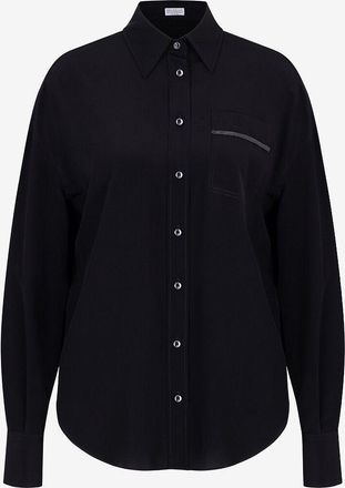 Brunello Cucinelli Seidencr&ecirc;pe-Hemd mit Monile-bestickter Brusttasche