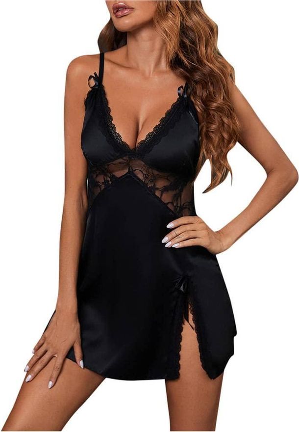 Onsoyours Nachthemd Damen Sexy Babydoll Satin Negligee Nachtwsche Frau  Sleepwear Mit Spitzendetail Tiefer V Ausschnitt Nachtkleid Dessous Chemise  Cami Slip A S ab 7,99  - auf Stylight