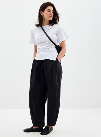 Contemporaine Womens Elastic waist poplin barrel pant Fit: Barrel leg, high rise