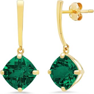 MAX + STONE 14k Yellow Gold Solitaire Cushion-Cut Gemstone Drop Earrings (8mm)