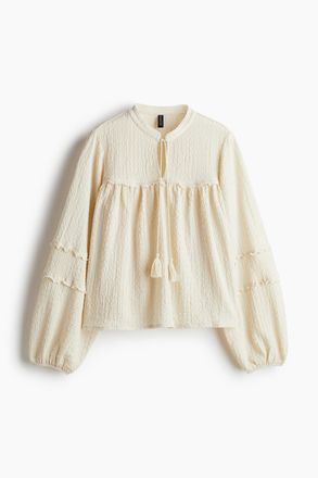 H&M Gecrinkelte Jerseybluse - Cremefarben