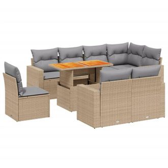 vidaXL Set De Sof&aacute;s De Jard&iacute;n 9 Pzas Con Cojines Rat&aacute;n Sint&eacute;tico Beige Vidaxl