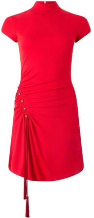 Roberto Cavalli Gouden Applicatie Mini Jurk met Gerimpeld Detail - Dames - Feestkleedjes - Rood - L - Kleedjes