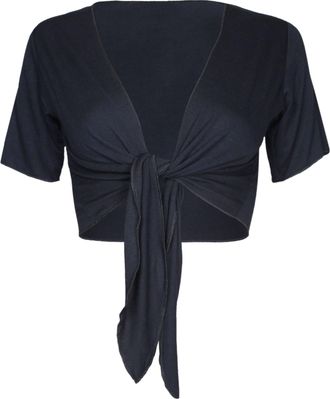 Purple Hanger Womens New Plain Front Adjustable Tie Ladies Short Sleeves Bolero Top Cropped Cardigan Shrug Black Size 12-14