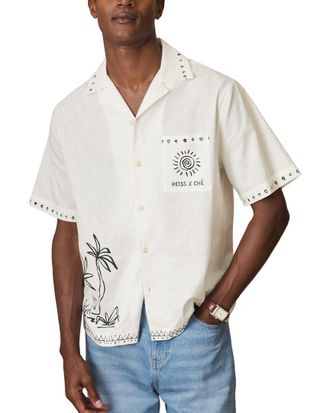 Reiss Galera Brushstroke Printed Linen-Blend Shirt