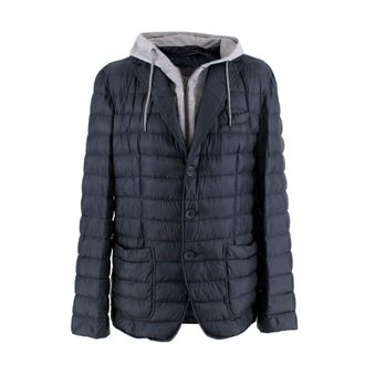 Herno Navy Hooded Hybrid Quilted Jacket Size L