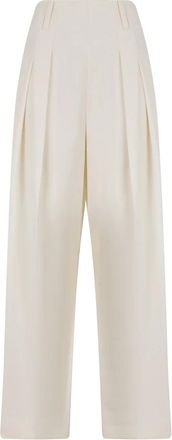 Victoria Beckham Geplooide Wijde Pijpen Broek - Dames - Wijde Broeken - Wit - S - Wol - Broeken