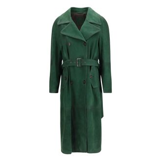 Valstar Vintage Effect Su&egrave;de Double-Breasted Trenchcoat - Dames - Mantels - Groen - Maat: M Su&egrave;de