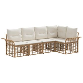 vidaXL Conjunto De Sof&aacute;s De Exterior 5 Pcs Natural Y Crema Poli&eacute;ster Vidaxl