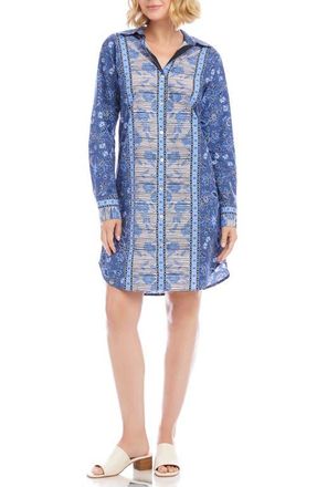 Karen Kane Floral Print Long Sleeve Shirtdress in Blue at Nordstrom, Size X-Large