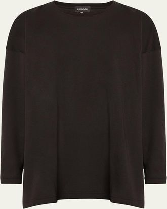 Eskandar Side Panelled Round Neck Long Sleeve T-Shirt (Mid Plus Length)