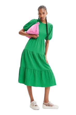 Desigual Wend Textured Green Tiered Midi Dress 23SWVW45 4035