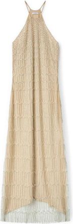 Motivi Geborduurd jurk met franjes - Dames - Avondkleed - Beige - L - Polyester - Kleedjes