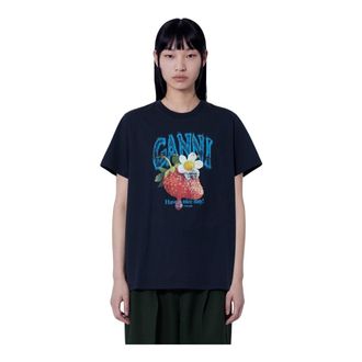 Ganni Camiseta de algod&oacute;n con logo de fruta - Tops - Mujer - Negro - XS