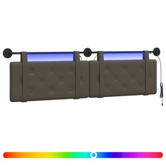 vidaXL Cabecero Colgante Con Luz Led Gris Cuero Sint&eacute;tico Vidaxl