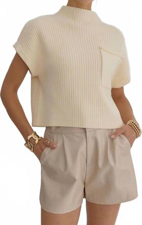 Entro Ribbed Knit Sweater Top With Pocket In Bone
