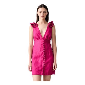 Farm Rio Mouwloze Euroflax Premium Linnen Mini Jurk - Dames - Feestkleedjes - Roze - M - Linnen - Kleedjes