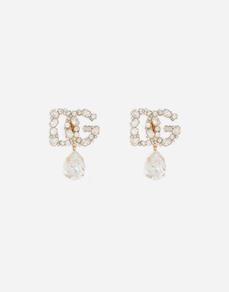Dolce & Gabbana Earrings With Dg Logo And Rhinestone Teardrop Pendant - Woman Bijoux Gold Metal Onesize